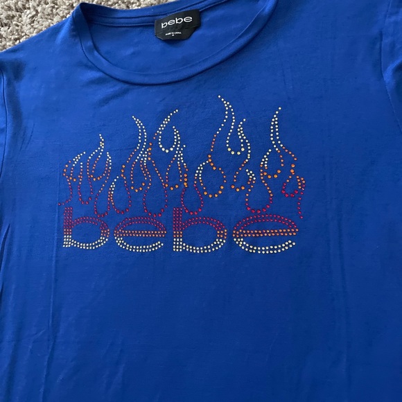 bebe | Tops | Bebe Logo Basic Rhinestone Blue Soft Cotton T Shirt Top ...
